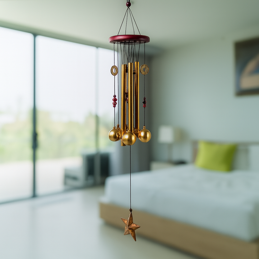 Close-up of dragonfly design on aluminium outdoor wind chime
