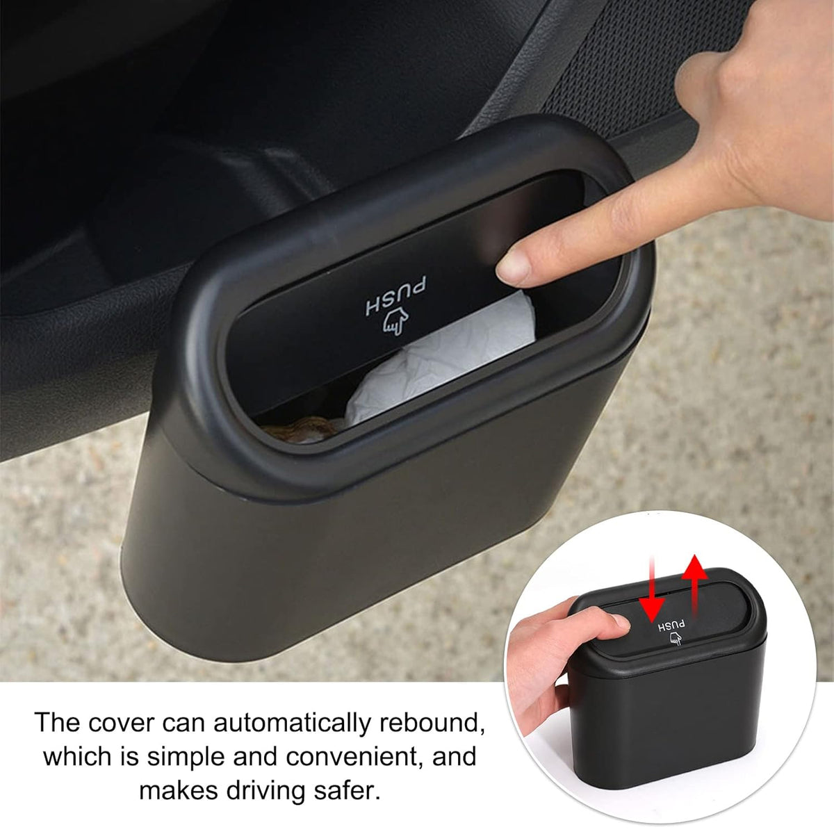Plastic Mini Car Trash Can Bin With Lid (1 Pc With Brown Box)