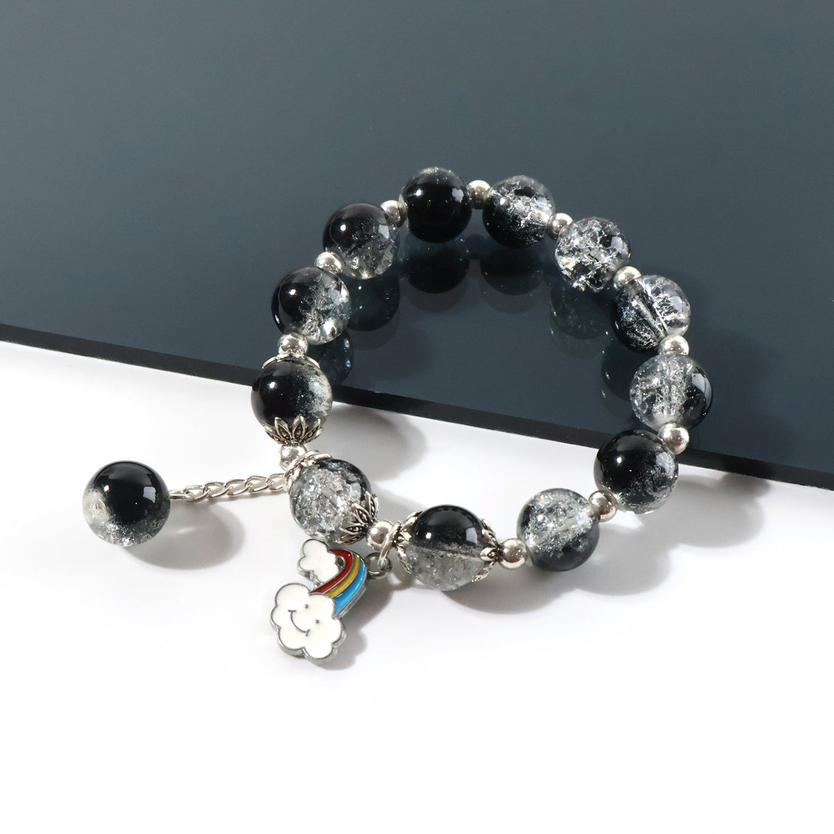 Elegant Black Crystal Beaded Charm Bracelet