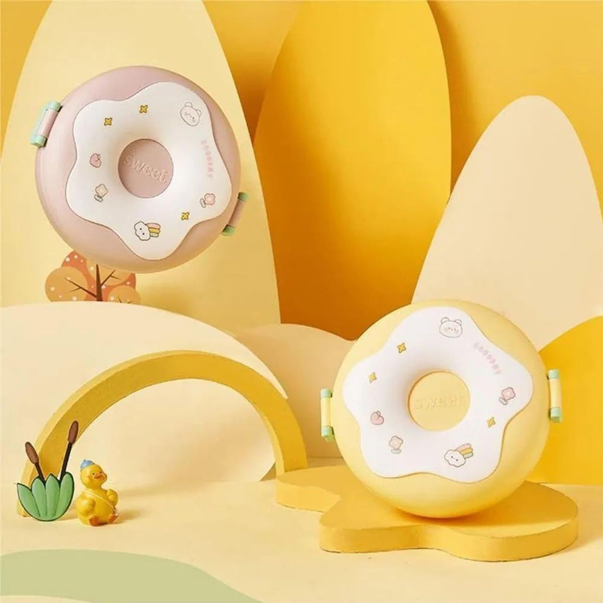 Donut Shaped Double Insulated 3 Compartment Lunch Box (1 Pc Mix Color)