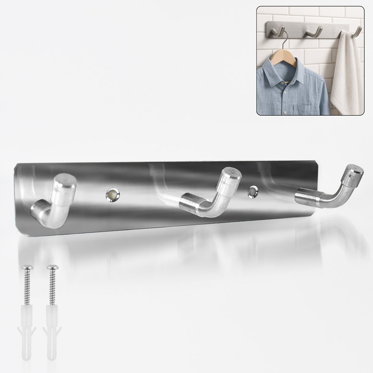 Stainless Steel Wall Mounted Coat 3 Hook Rack (14x3 1 Pc)