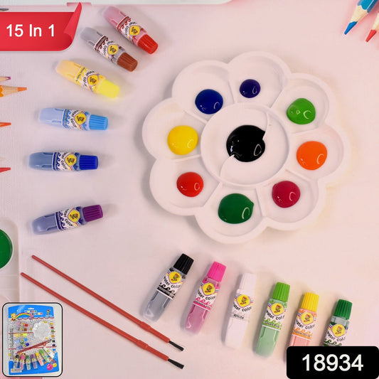 Close-up of colourful paint brushes in kids watercolour paint set