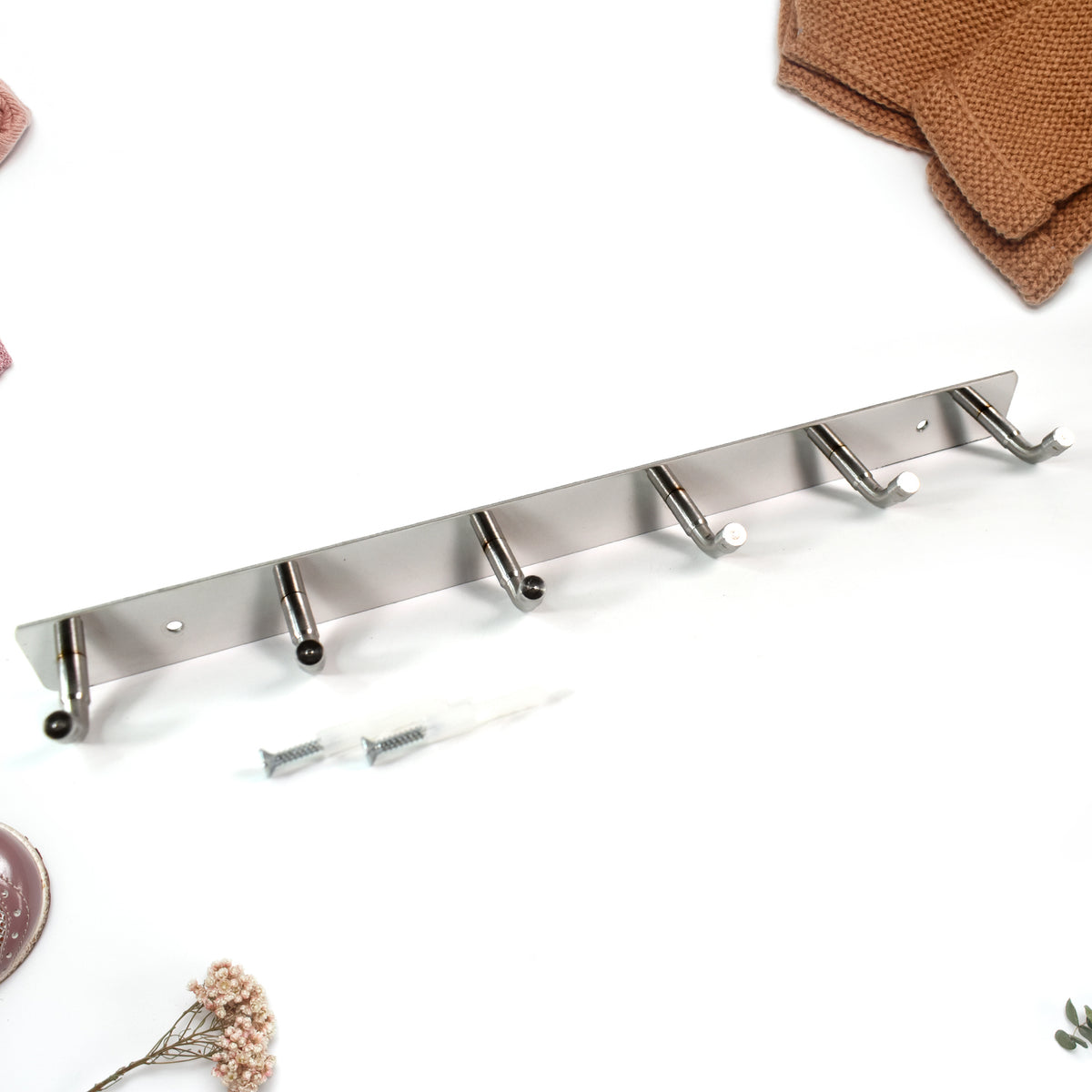 Stainless Steel Wall Mounted Coat 6 Hook Rack (32x3 1pc)