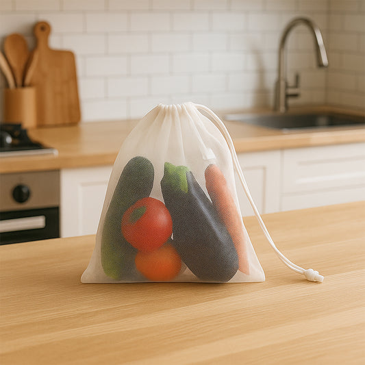 Reusable Transparent Drawstring Mesh Storage Bag (1 Pc)