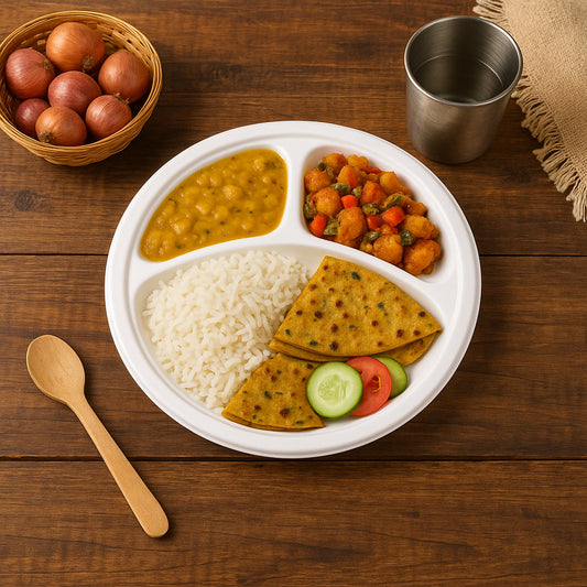 Freshee 10 Inch 3-compartment Round Compostable Bagasse Plate (10 Pc)