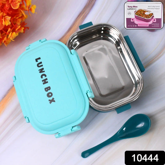 Colorful dual-tone stainless steel lunch box with secure snap-closure lid