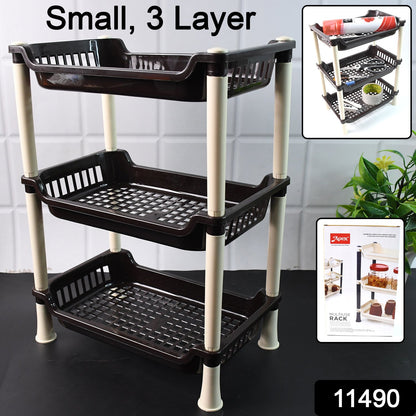 Close-up of ventilated trays on the 3-Tier Plastic Storage Rack Organizer