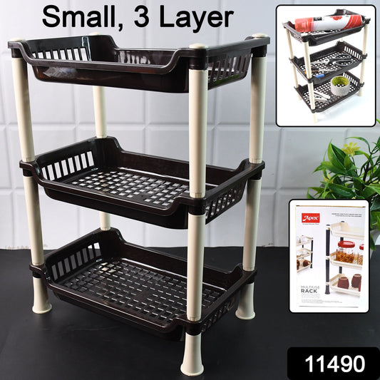 Close-up of ventilated trays on the 3-Tier Plastic Storage Rack Organizer