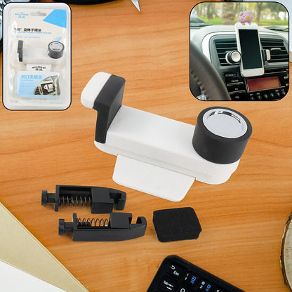 White 180 degree rotating car phone holder mounted on ventilation blade
