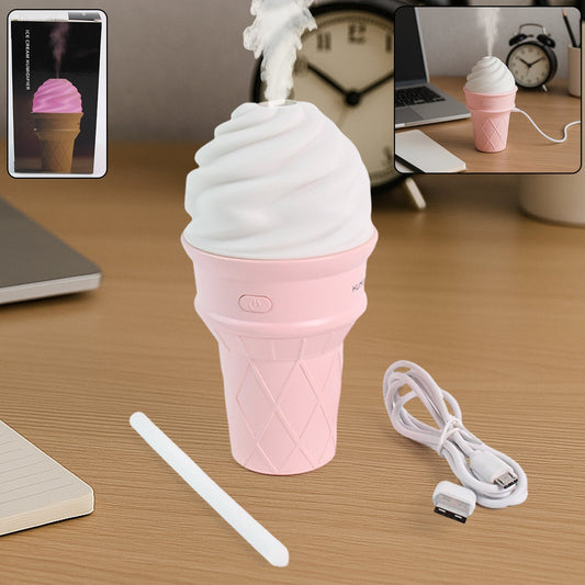 Pink ice cream cone shape humidifier and air freshener with cool mist functionality
