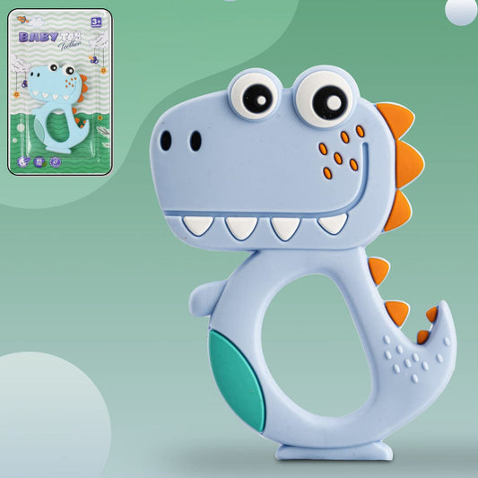 Soft silicone dinosaur teether designed for babies to soothe gums safely