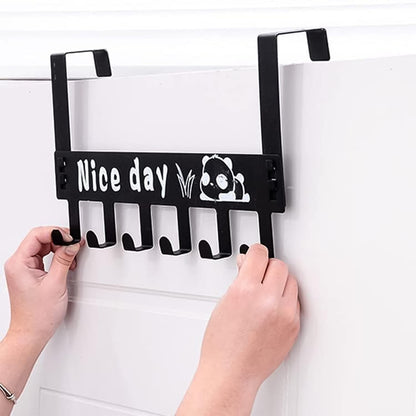 Over door coat and accessory hook rack in rust-resistant black steel