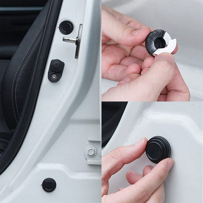 Close-up view of rubber car door shock absorber sticker on car door edge for impact protection