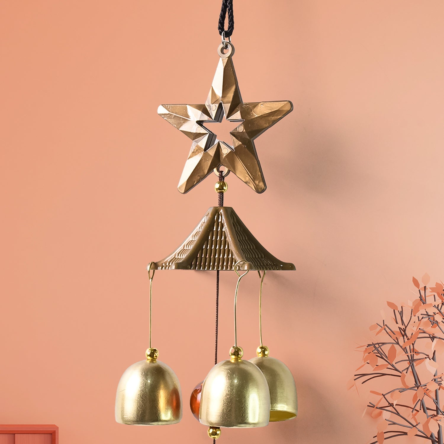 Dragonfly wind chime producing soft relaxing tones in a patio outdoor setting