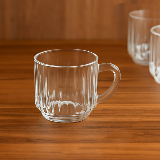 Set of 6 unbreakable transparent plastic tea cups with handles