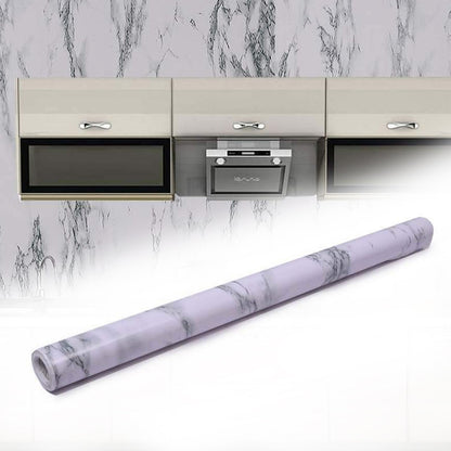 Roll of marble kitchen wallpaper with realistic white and grey pattern