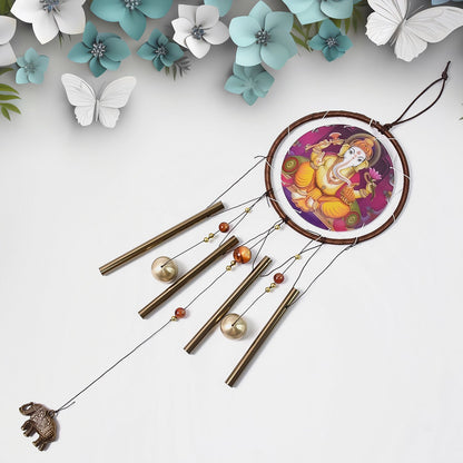 Decorative detail of Ganesh Harmony wind chimes with metal bells