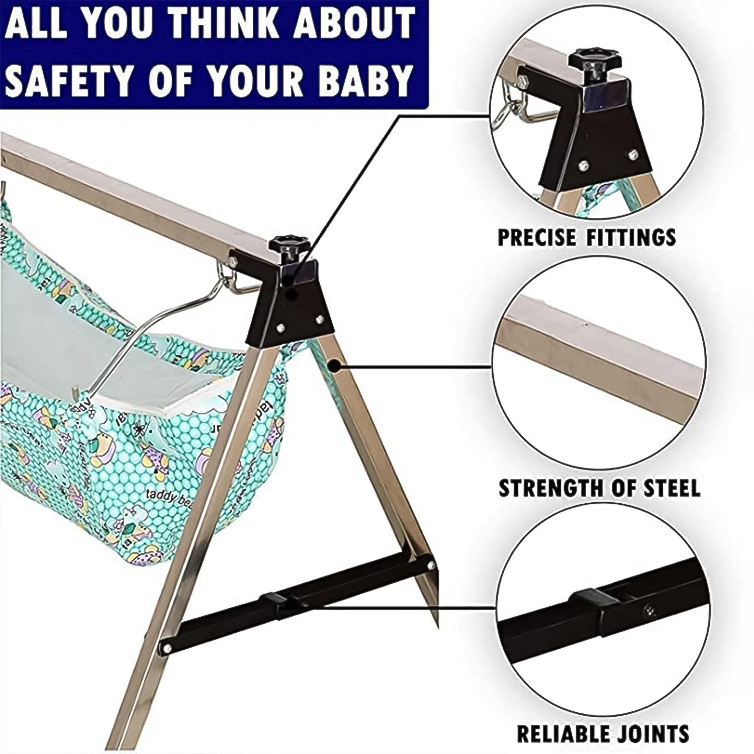 Foldable portable baby swing stand shown in compact form