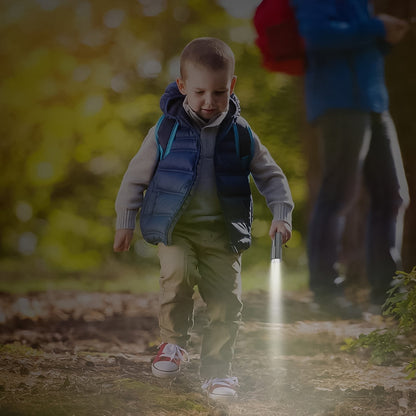 Front view of compact mini torch portable flashlight