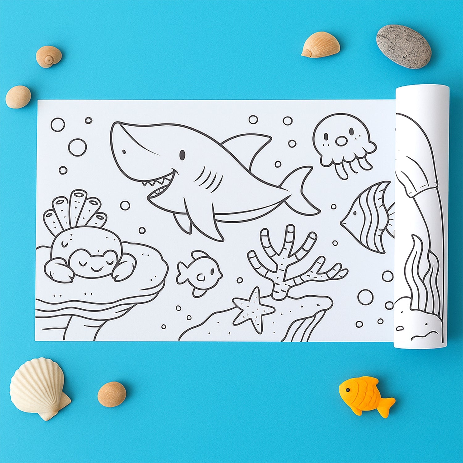 Children's giant oceanthemed coloring roll for crayons and markers
