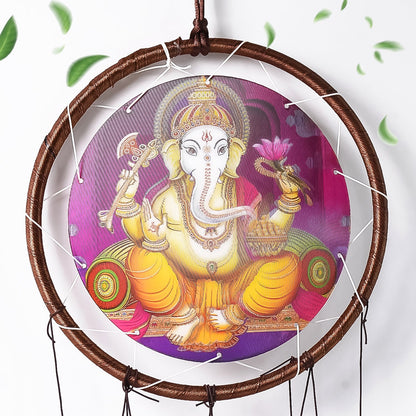 Side view of Lord Ganesh Wind Chimes hanging outdoors