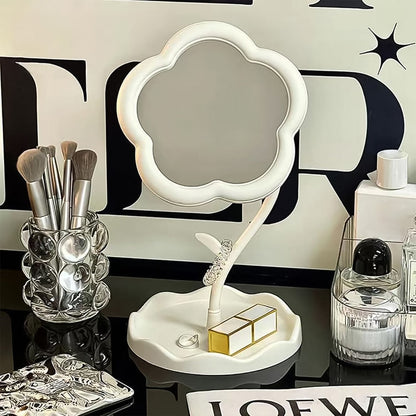 Decorative flower-shaped desktop mirror enhancing room beauty and function