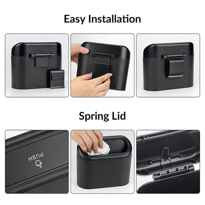 Mini car trash can showing secure lid detail for leak-proof use