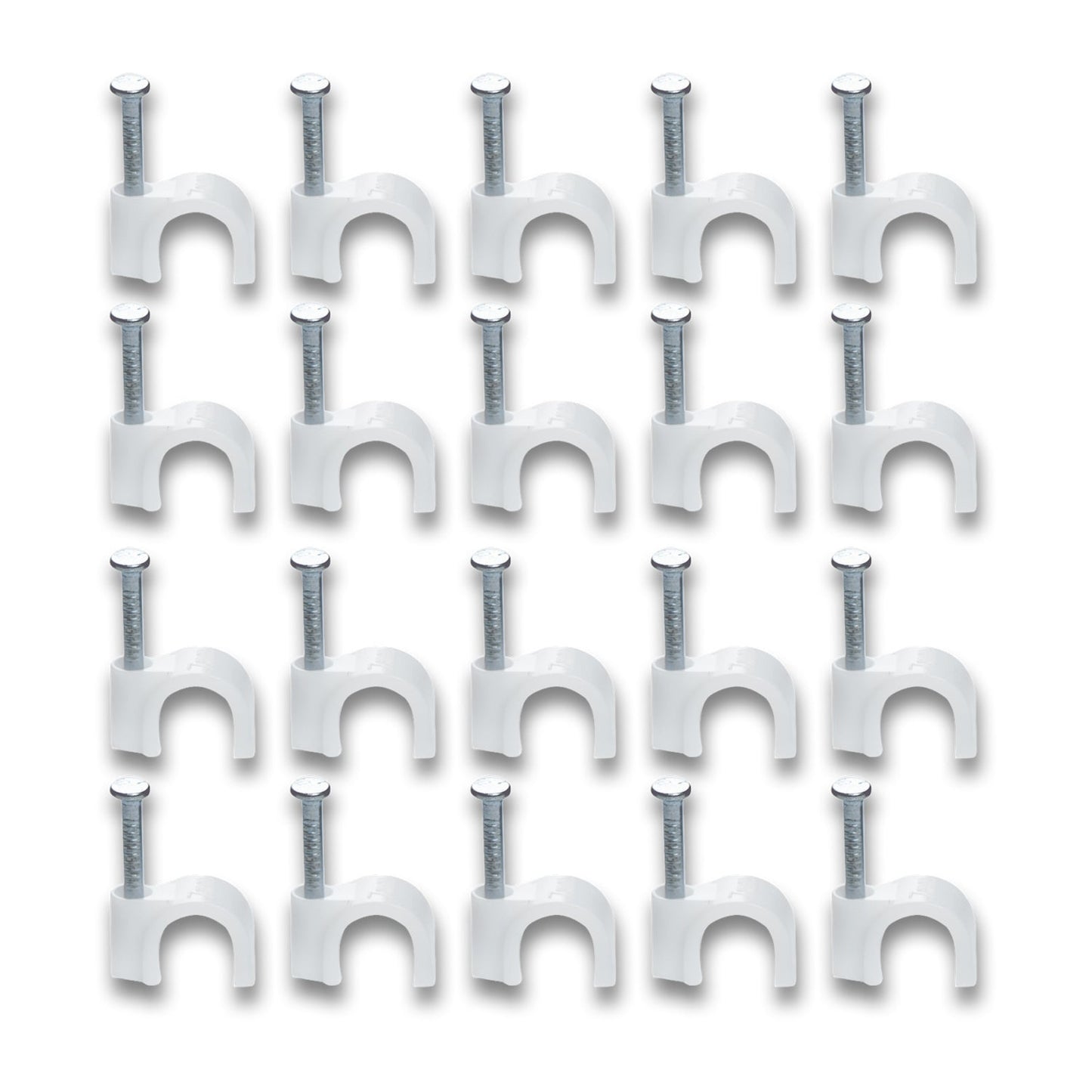 Durable plastic cable clip with steel nail for wall-mounted cable management