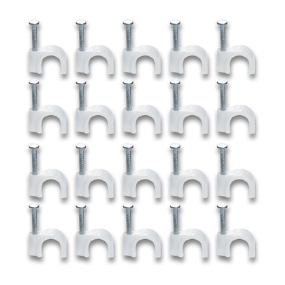 Durable plastic cable clip with steel nail for wall-mounted cable management