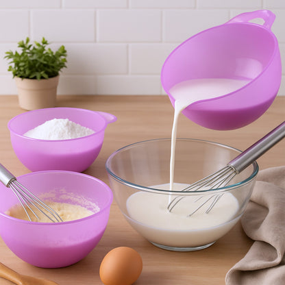 Mixing cake batter in BPA-free plastic prep bowl with measurement marks