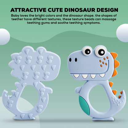 Various colored BPA-free silicone dinosaur teethers for babies