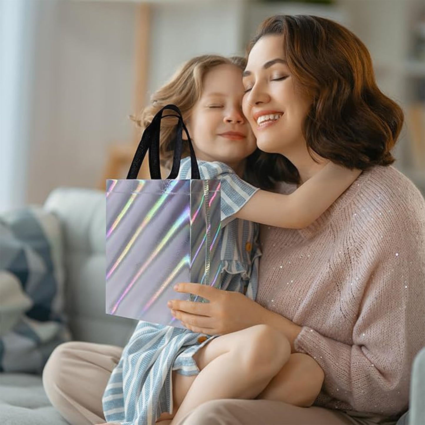 Reusable party gift bag with colorful printed design for birthdays