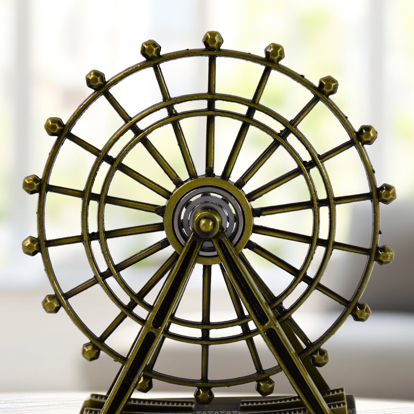 Durable metal wheel tower statue ideal for office desk decoration