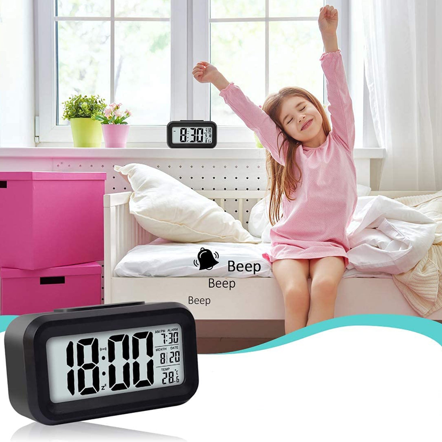 digital LCD alarm clock with backlight main product image