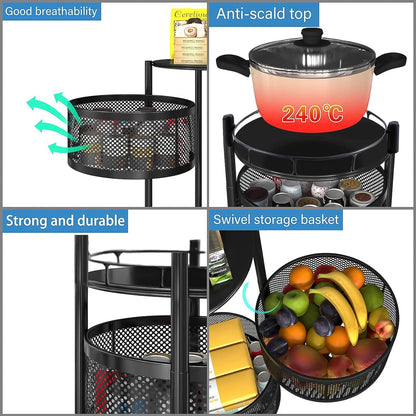 360-degree rotating mesh basket of the metal kitchen trolley for ventilation