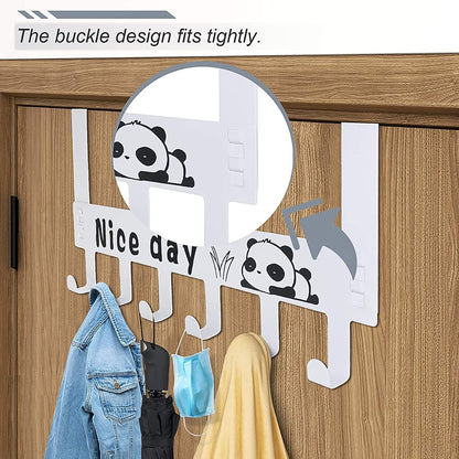 Decorative panda design on heavy-duty steel over door hook hanger rack