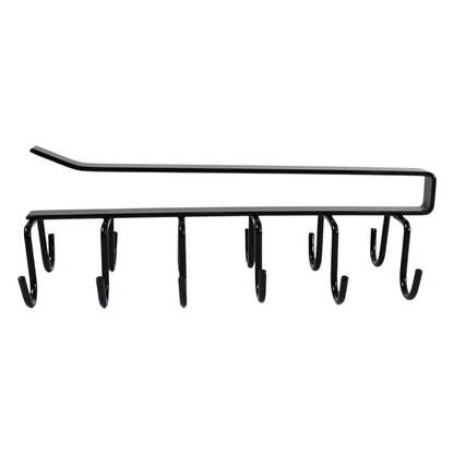 Side profile of sturdy black iron double-row cup holder rack.