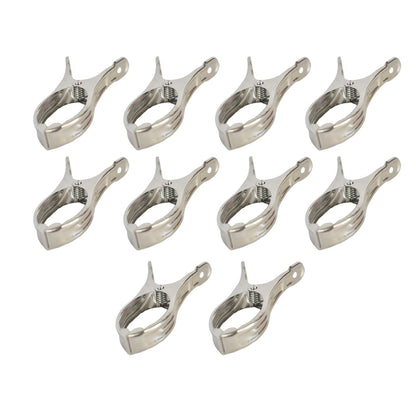 IronHold branded stainless steel clothespins for secure outdoor laundry.