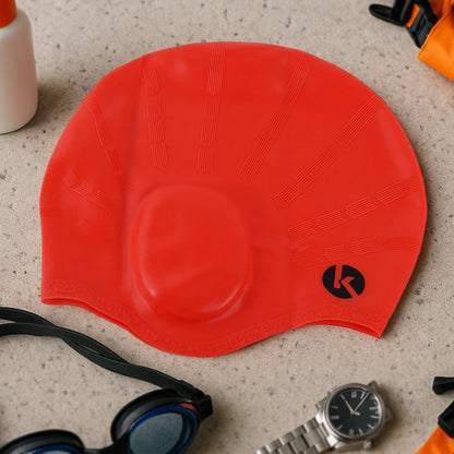 Close-up of flexible silicone material on swimming cap