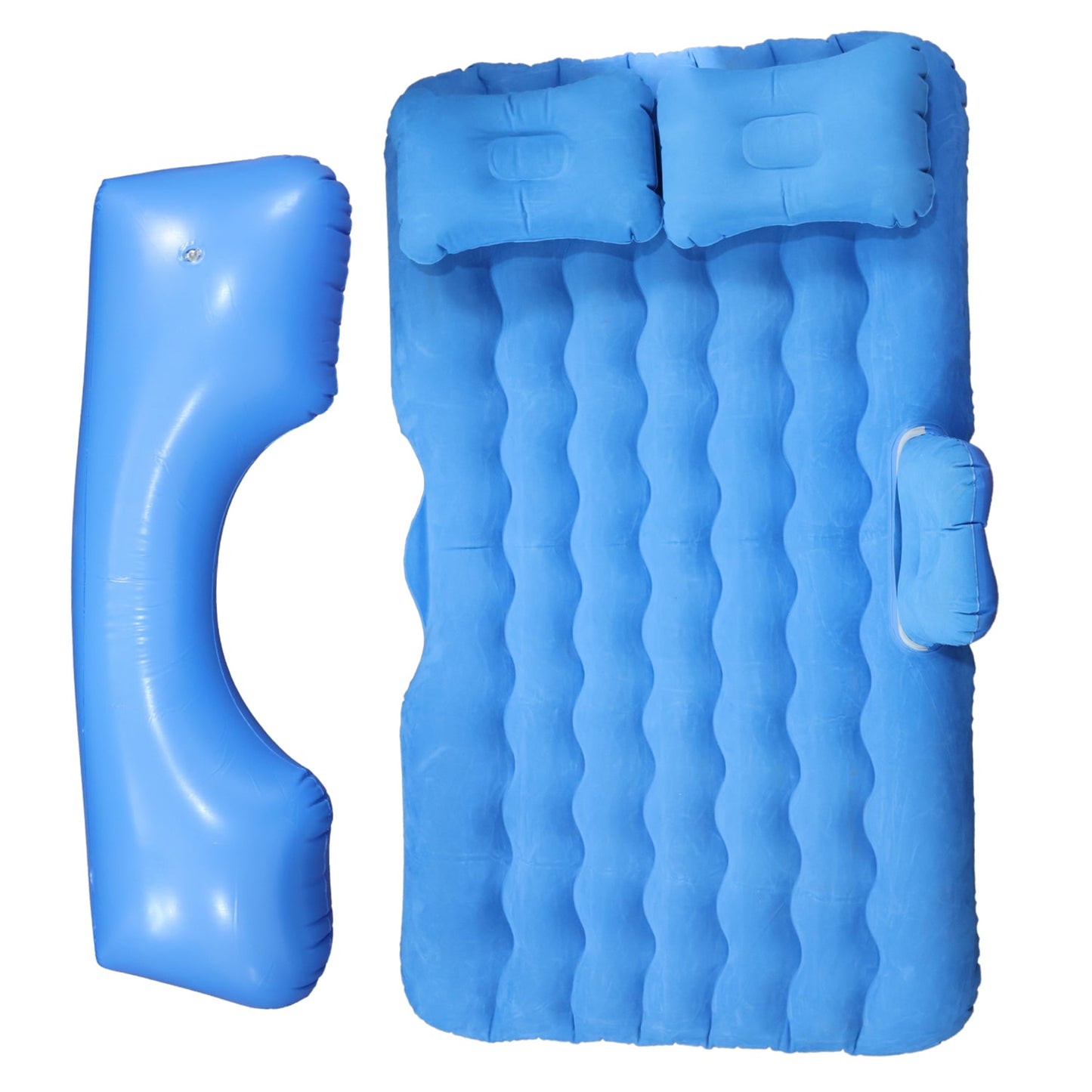 Packaging of the inflatable car backseat air mattress bed including accessories