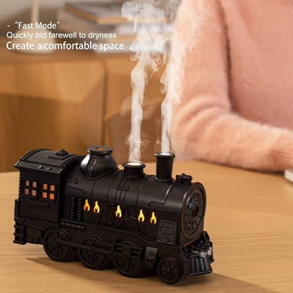 Portable mini humidifier with retro train aesthetic and mist output