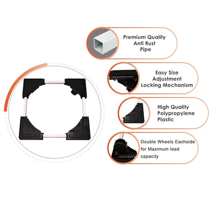 Heavy-duty appliance stand featuring anti-vibration rubber pads for noise reduction
