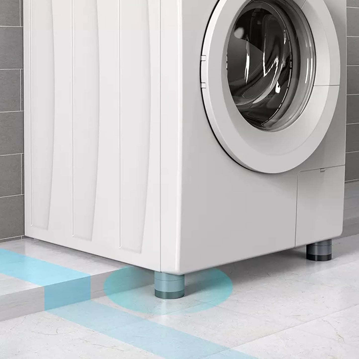 Adjustable height washing machine support pads for noise reduction