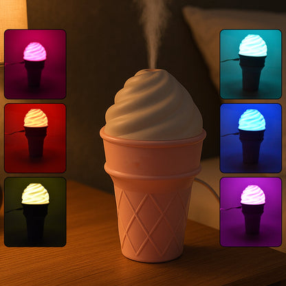 Dual use air freshener and aroma humidifier shaped like an ice cream cone
