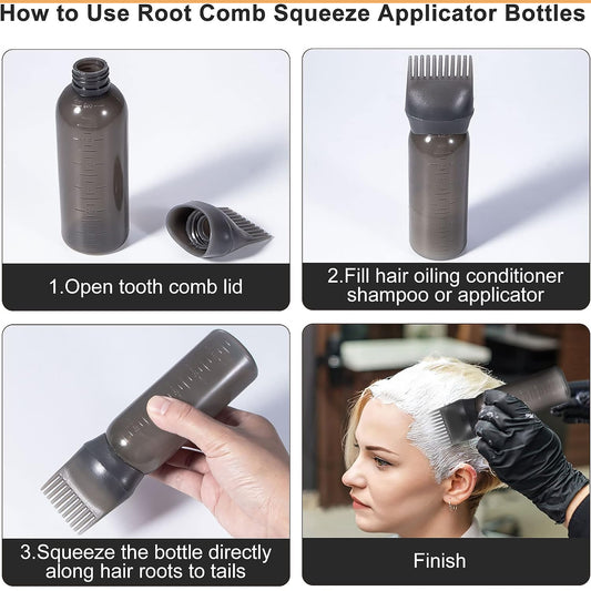 12832 Comb Applicator Bottle Hair Oil Applicator Bottle For Hair Dye Bottle Applicator Brush With Graduated Scale Professional Brush Applicator Comb Hairdressing Coloring Styling Tool (1 Pc)