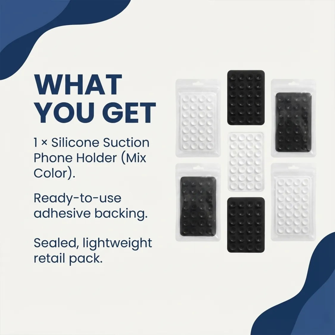 Technical specifications displayed for suction phone holder mount