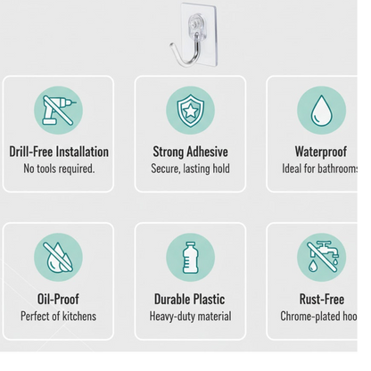 Rotatable plastic self adhesive wall hook seen from side angle