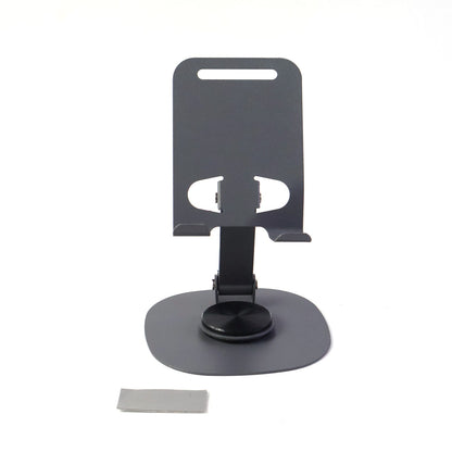 Close-up view of sturdy metallic round base of foldable mobile stand