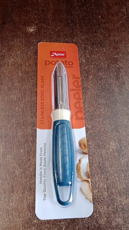 Apex stainless steel potato peeler placed on kitchen counter ready to use
