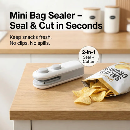 Close-up of ChefAura mini bag sealer’s sealing and cutting feature